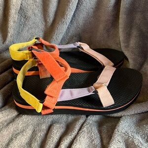 Time and Tru Multicolor Strap Sandals - Black, Yellow, Orange, Pink